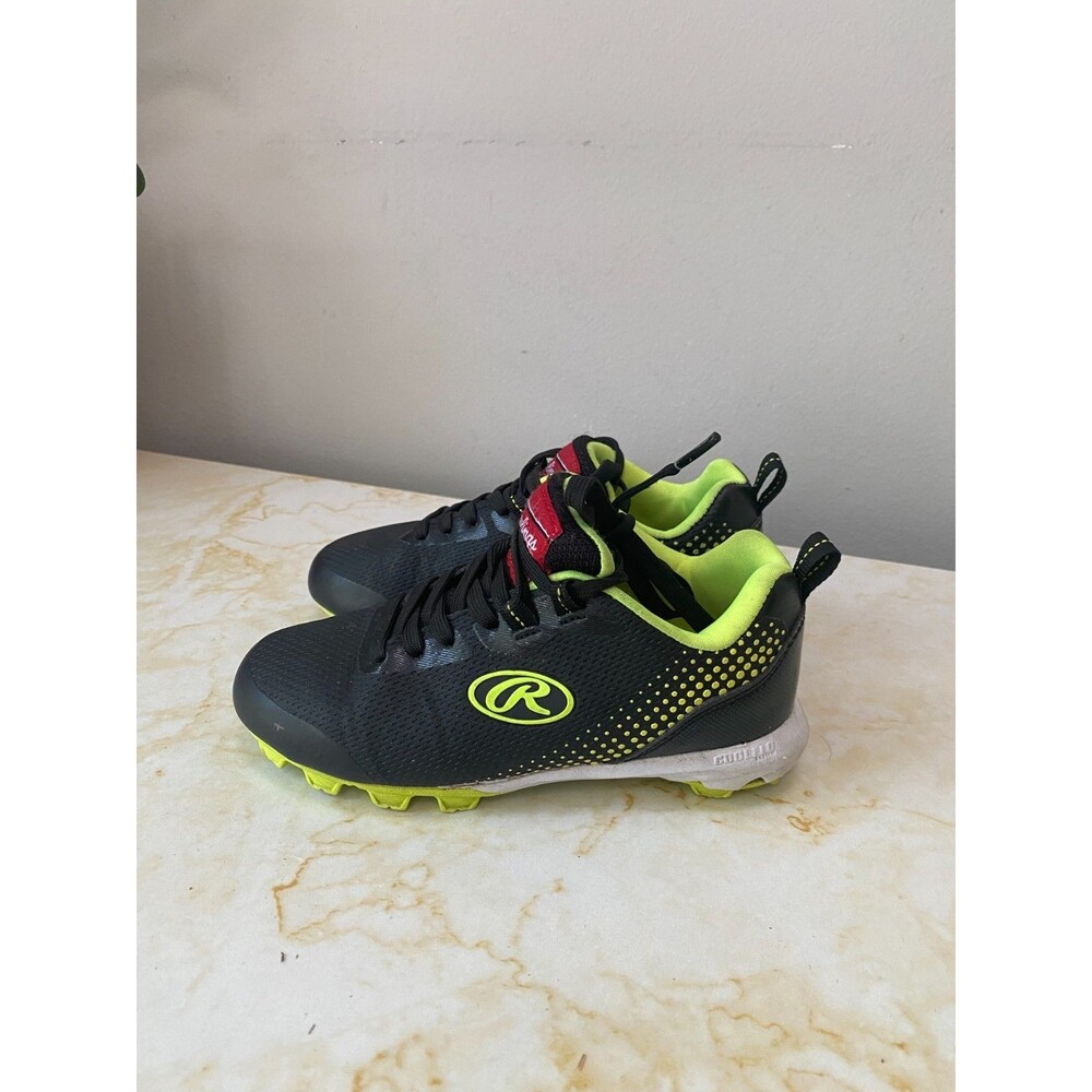 Rawlings Youth Baseball Cleats Black Neon Green Molded Shoes Size 13D